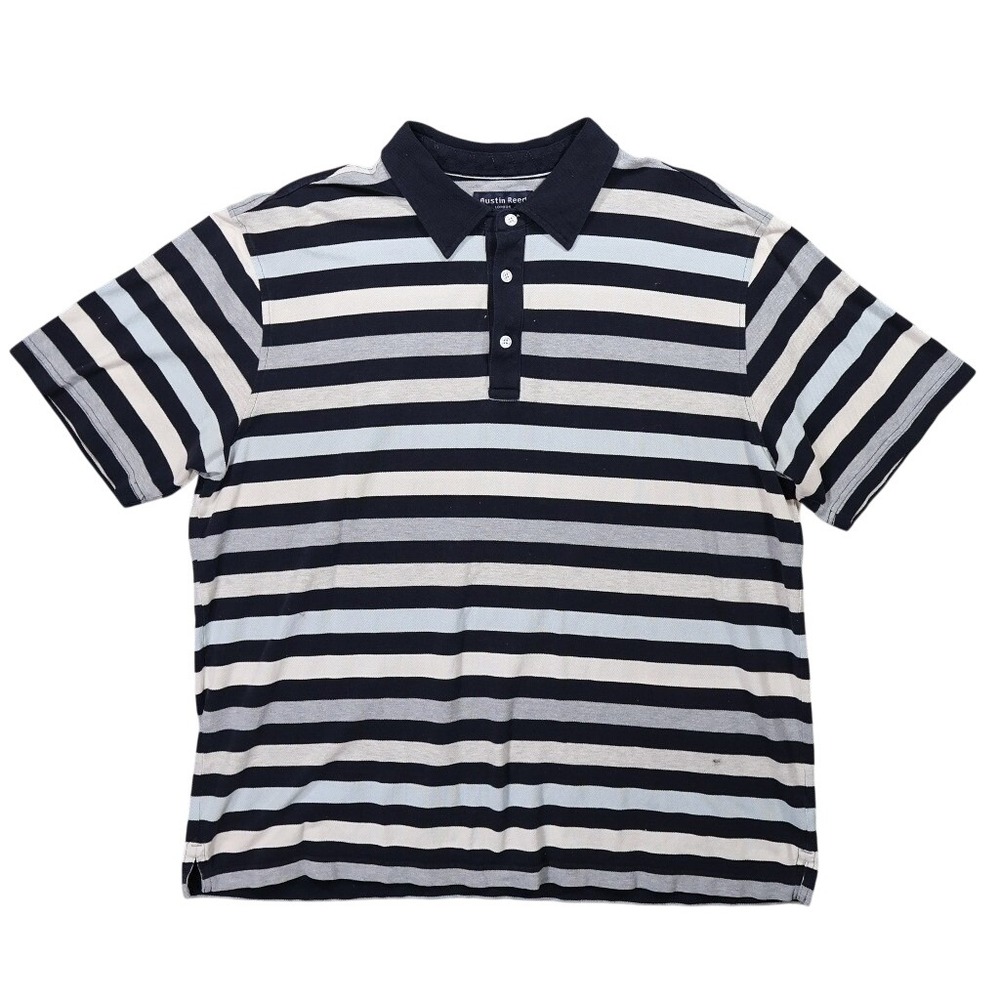 Austin Reed Polo Shirt Mens XXL Blue Excellent Striped Mercerized Cotton